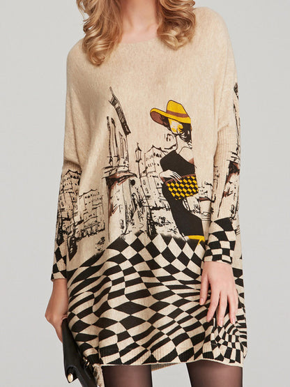 Loose Printed Split-joint Sweater