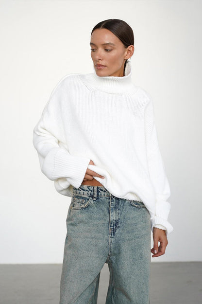 High Neck Slouchy Slim-fit Knit Sweater