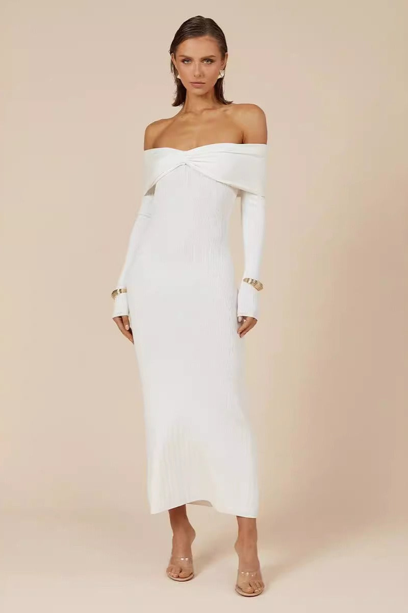 Off Shoulder Knit Sweater Dress