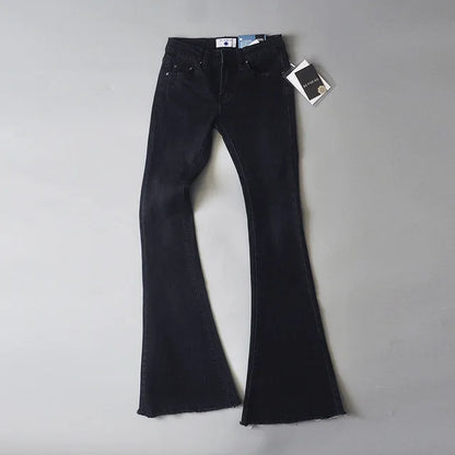 Retro Low Waist Blue Jeans for Bodycon Flared Pants Basic Slim Fit Summer Street Jeans Woman