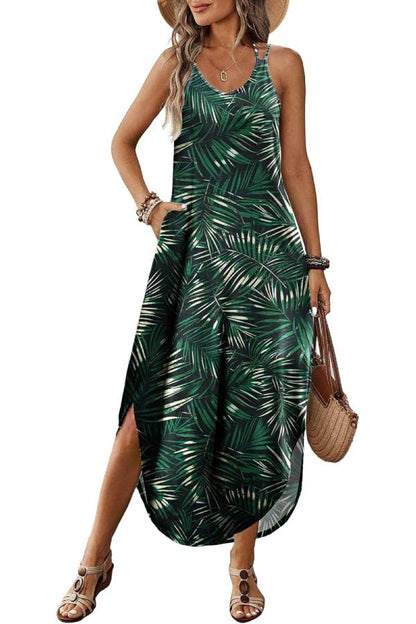 V-neck Halter Slit Beach Resort Maxi Dress