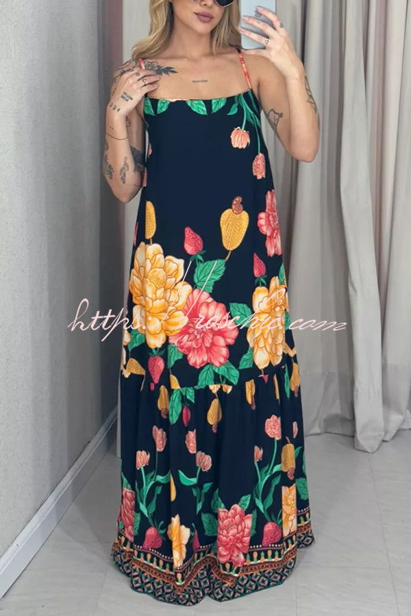 Print Halter Back Loose Pocket Full Hem Maxi Dress