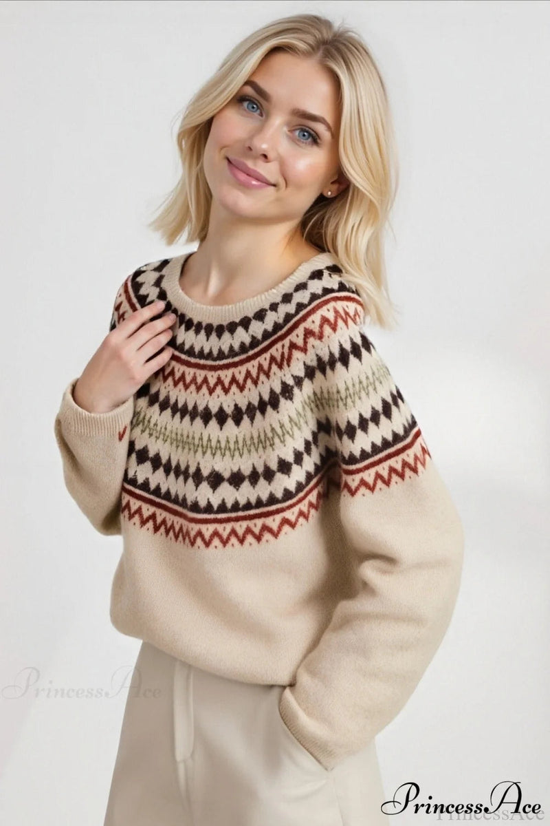 Fair Isle Loose Crewneck Knit Sweater
