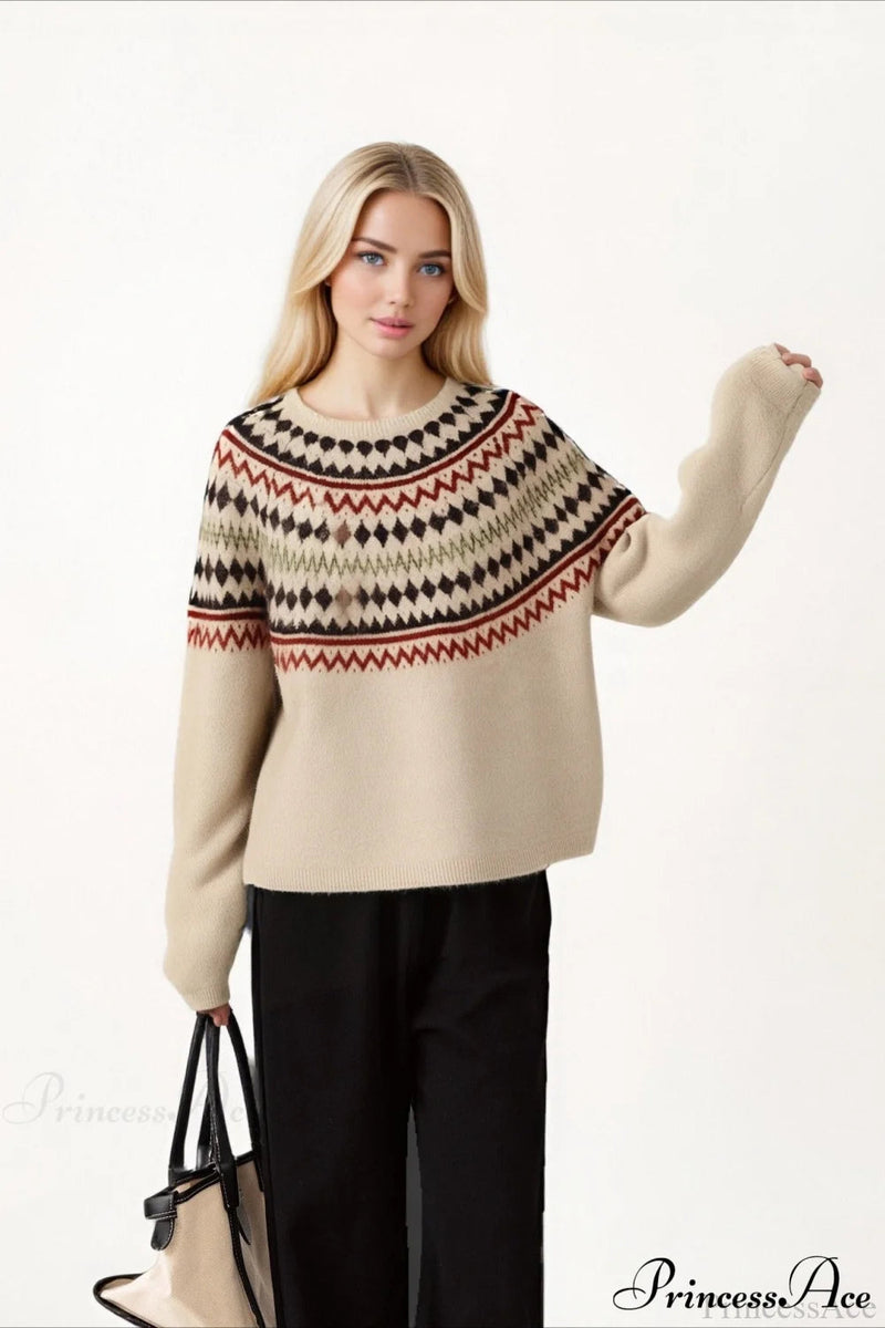 Fair Isle Loose Crewneck Knit Sweater