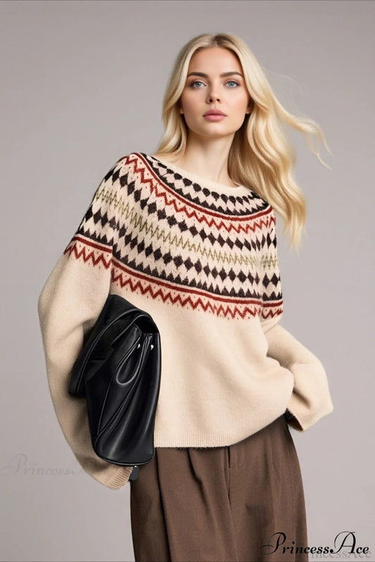 Fair Isle Loose Crewneck Knit Sweater