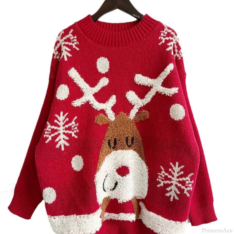 Thickened Raglan Sleeve Elk Christmas Tree Christmas Sweater