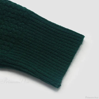 Color Blocked Retro Dark Green Zipper Half Open Christmas Sweater