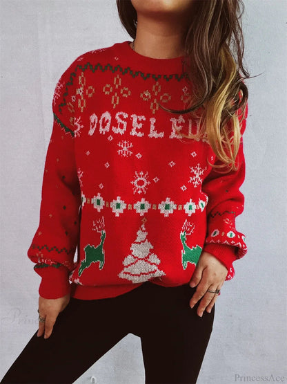 Korean Style Loose Pullover Christmas Red Christmas Sweater