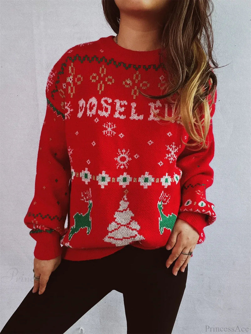 Korean Style Loose Pullover Christmas Red Christmas Sweater