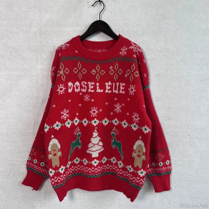 Korean Style Loose Pullover Christmas Red Christmas Sweater
