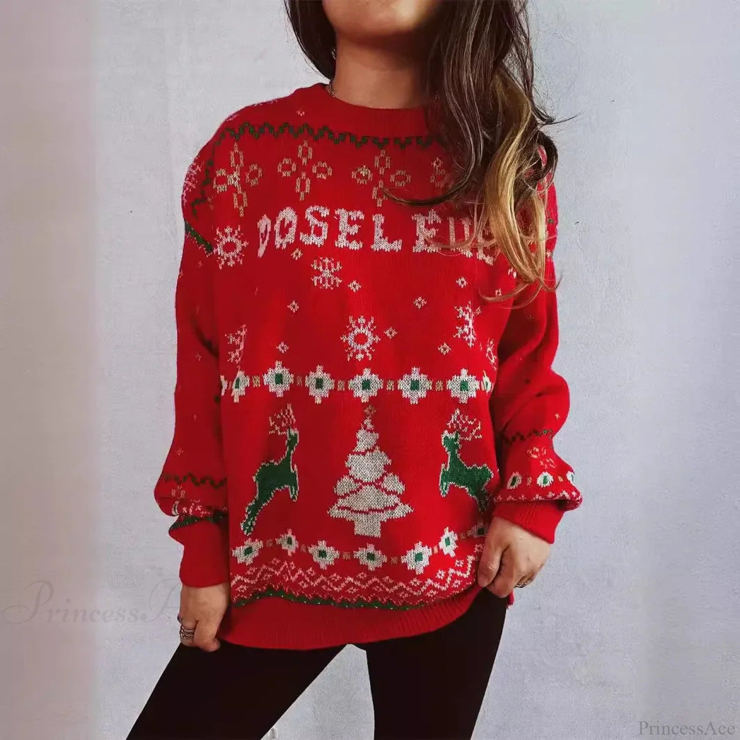 Korean Style Loose Pullover Christmas Red Christmas Sweater