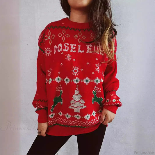 Korean Style Loose Pullover Christmas Red Christmas Sweater