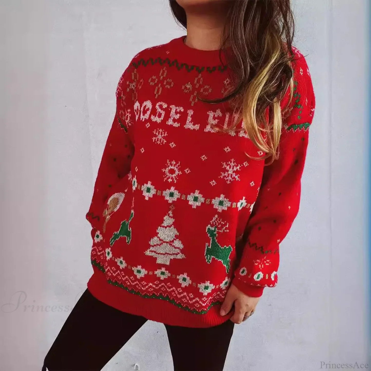 Korean Style Loose Pullover Christmas Red Christmas Sweater
