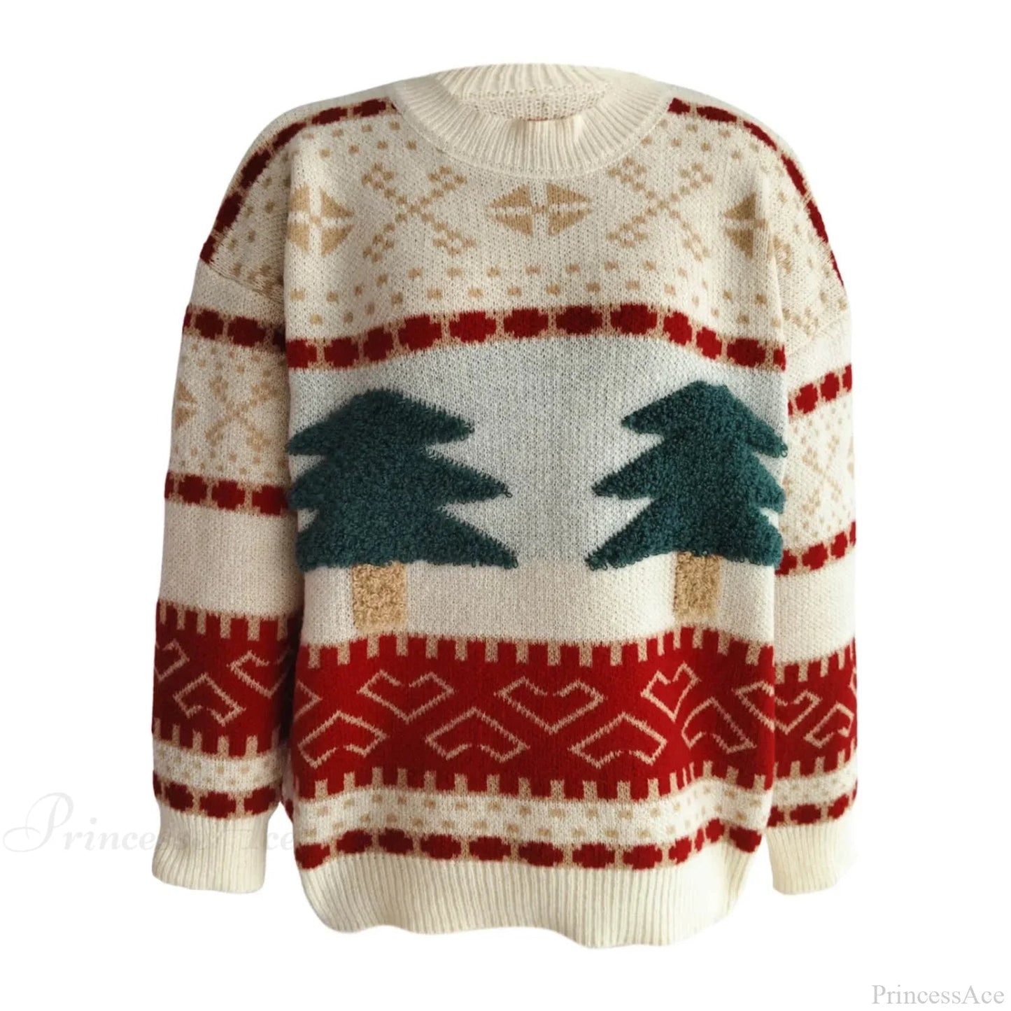 Tree Embroidery Loose Retro Green Christmas Christmas Sweater