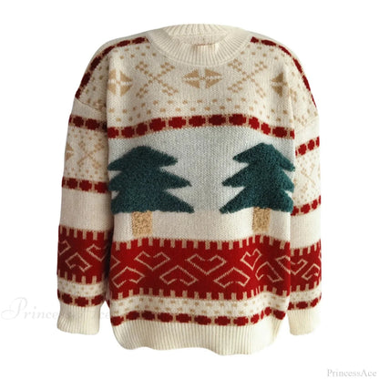 Tree Embroidery Loose Retro Green Christmas Christmas Sweater
