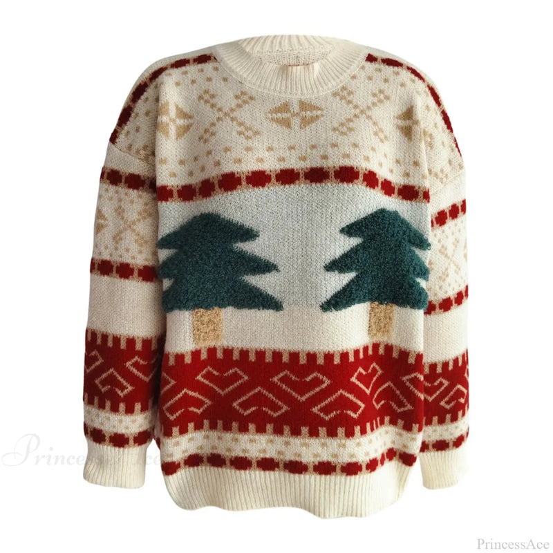 Tree Embroidery Loose Retro Green Christmas Christmas Sweater