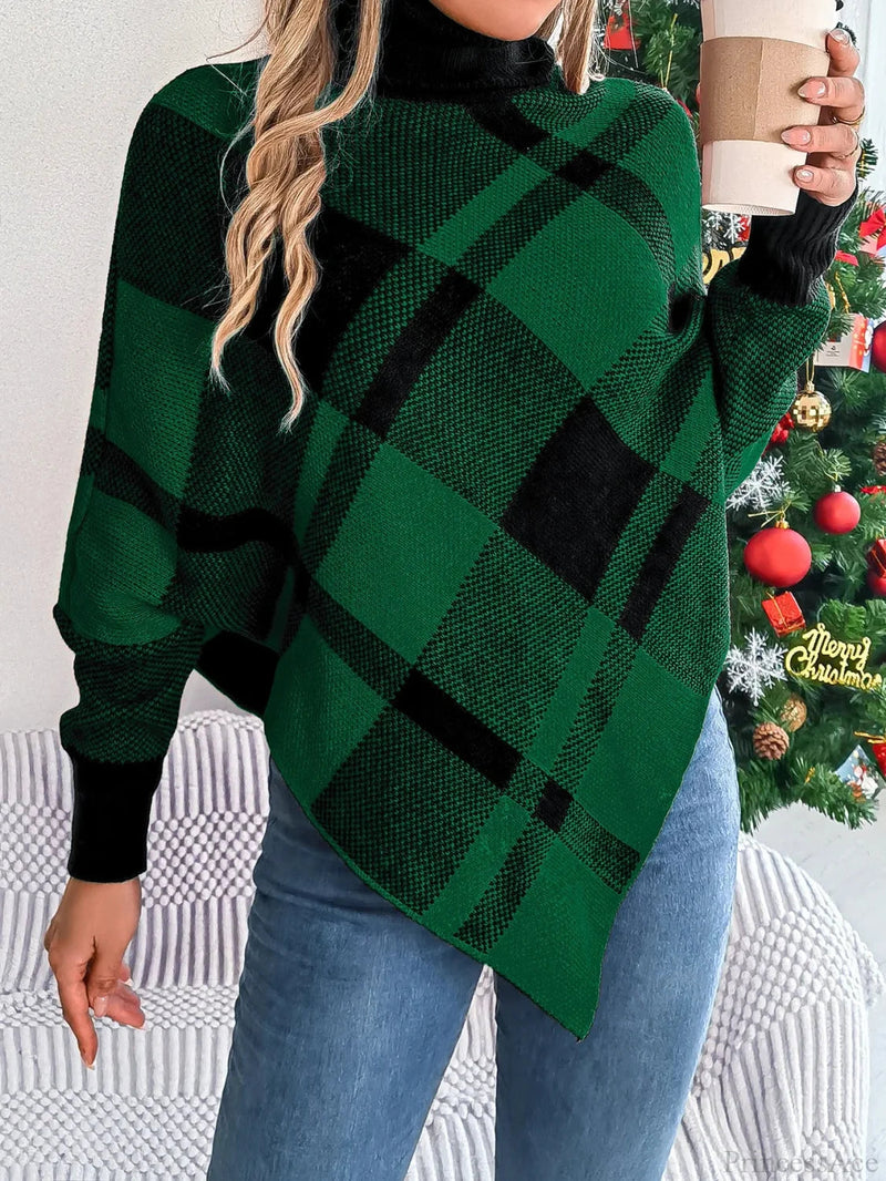 Fashionable Color Contrasting High Collar Long Sleeve Christmas Sweater