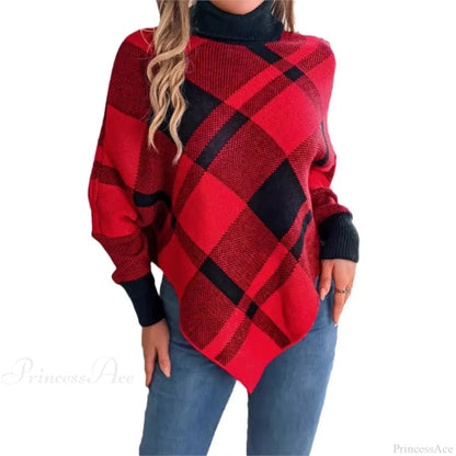 Fashionable Color Contrasting High Collar Long Sleeve Christmas Sweater