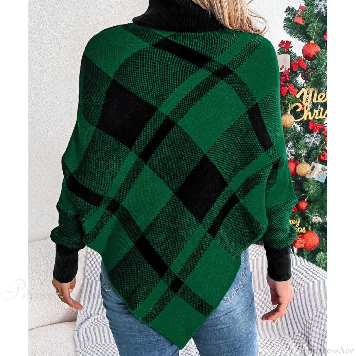 Fashionable Color Contrasting High Collar Long Sleeve Christmas Sweater