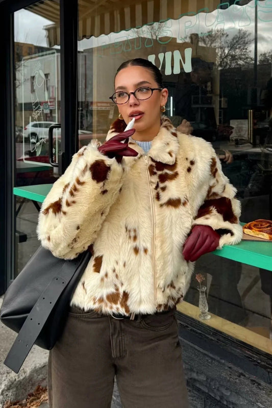 Faux Fur Leopard Print Fuzzy Warm Coat