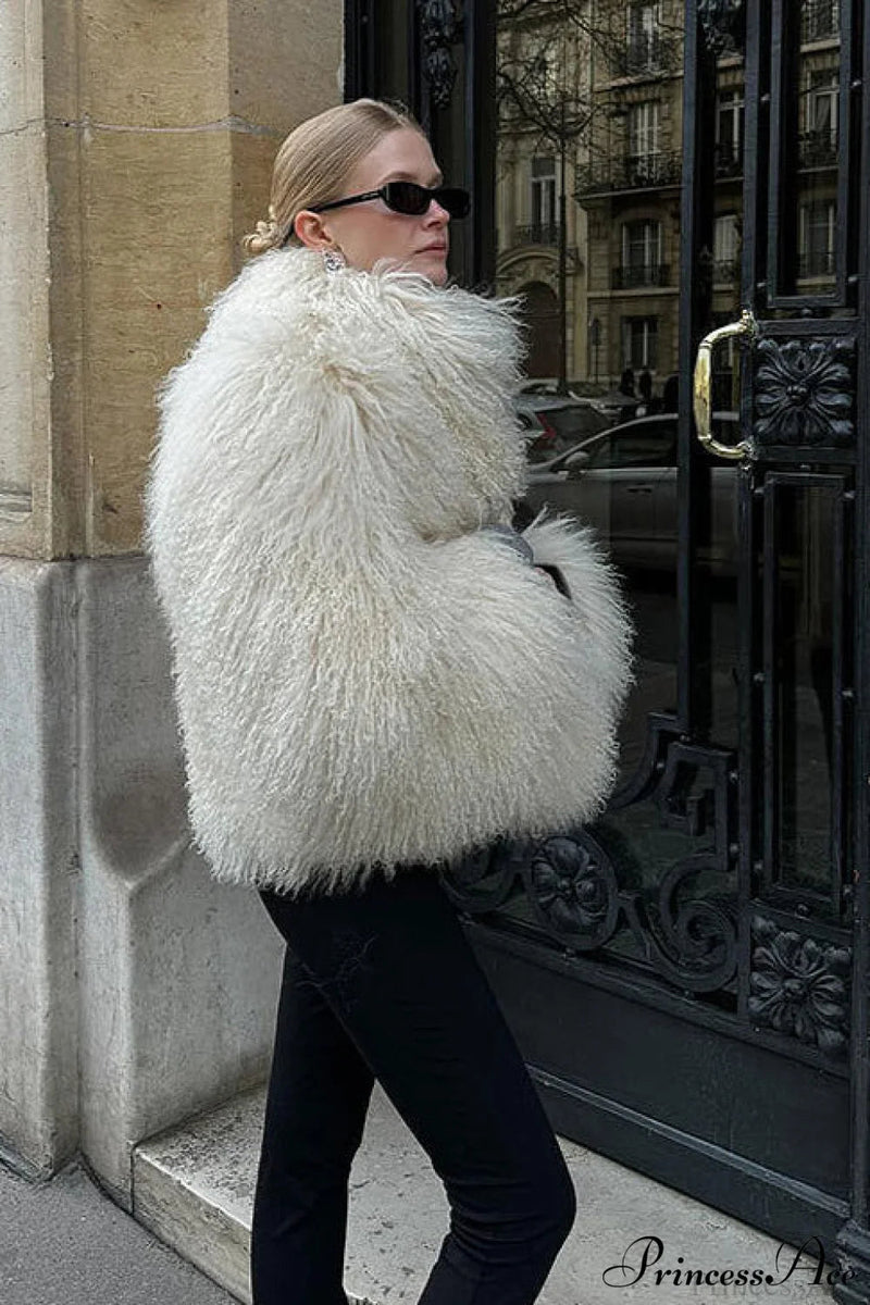 Faux Fur Shearling Short Cardigan Jacket Coat