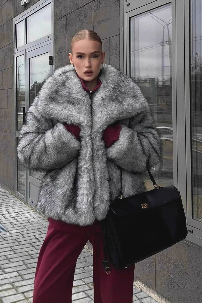 Faux Silver Fox Fur Short Lazy Coat