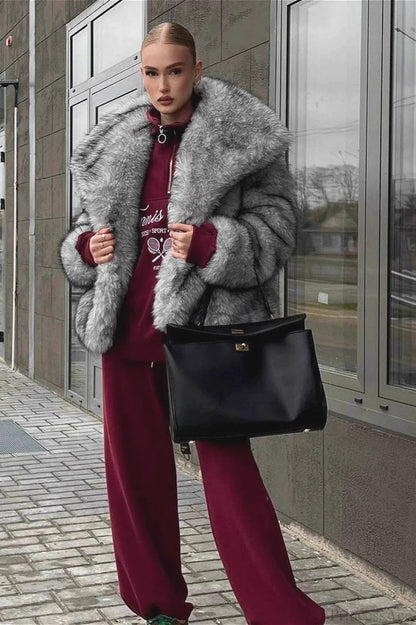 Faux Silver Fox Fur Short Lazy Coat