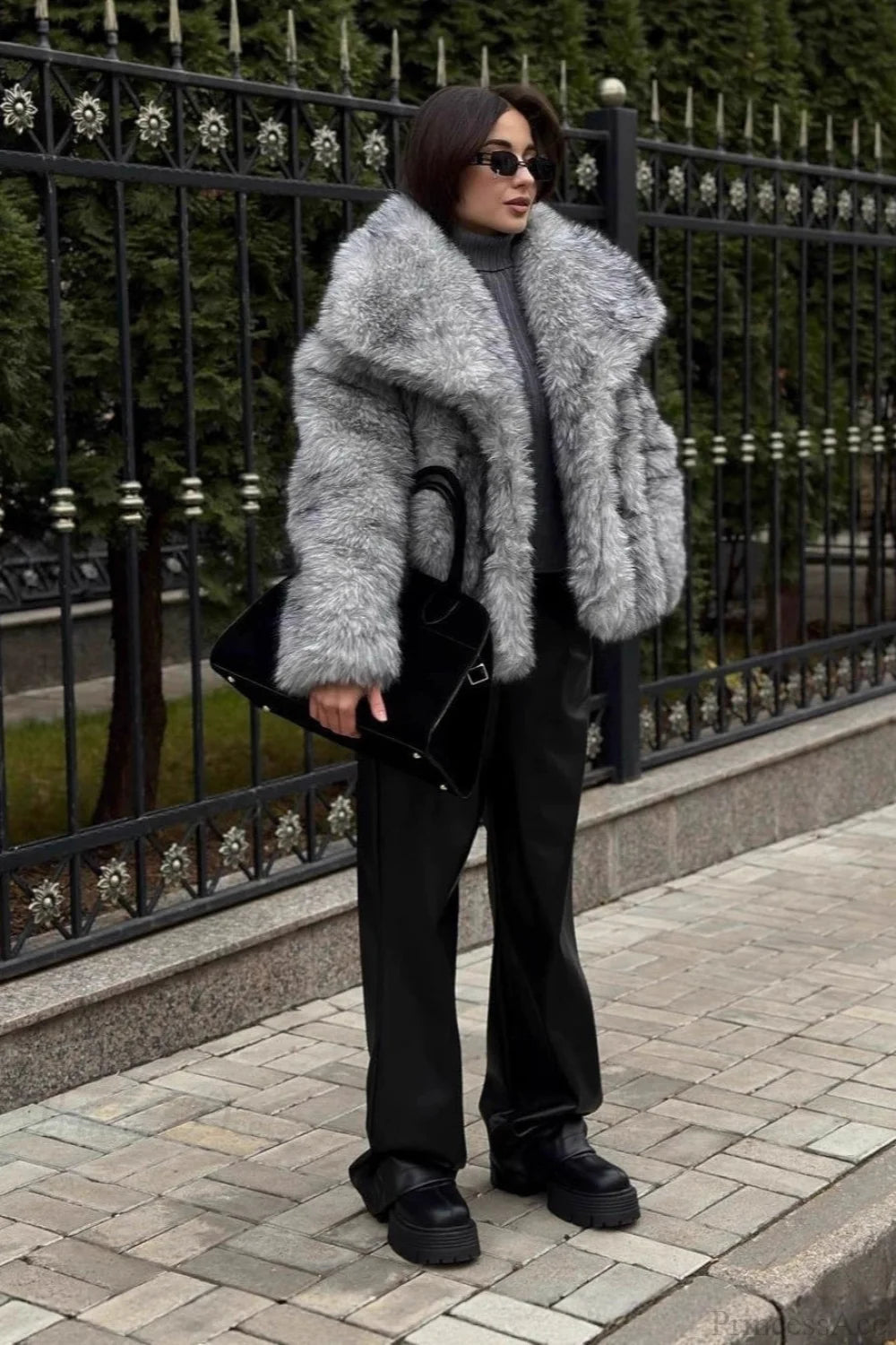 Faux Silver Fox Fur Short Lazy Coat