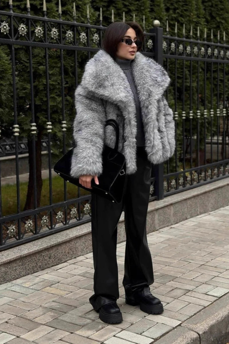 Faux Silver Fox Fur Short Lazy Coat