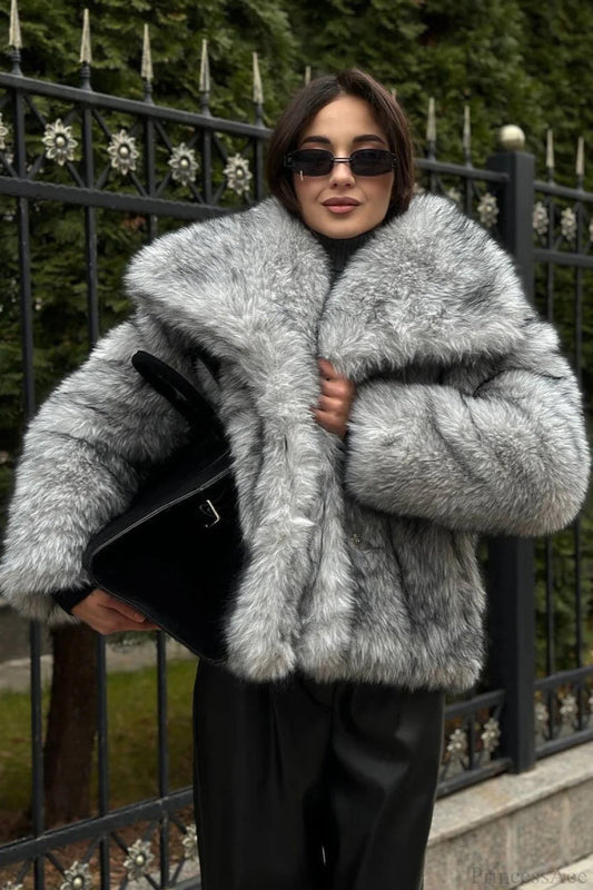 Faux Silver Fox Fur Short Lazy Coat