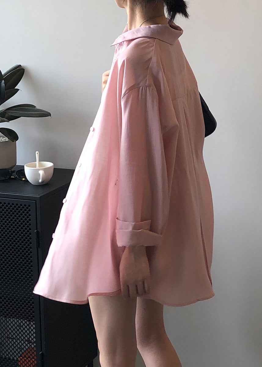 Pieces Shorts Up Lace Two Set Shirts Silk Pockets Pink and Loose