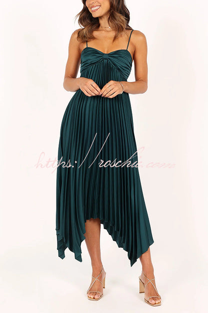 Color Suspender Pleated Irregular Midi Dress