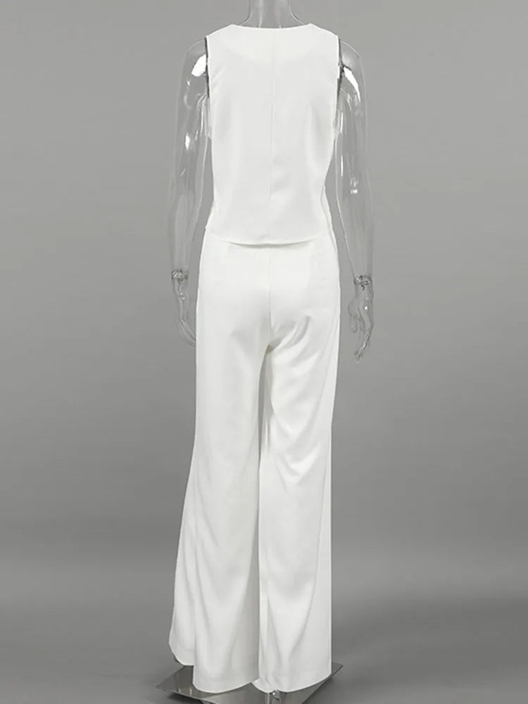 Loose Pant Sets for Sleeveless Crop Tops and High Waist Suit Trouser 2 Piece Suits Outfits