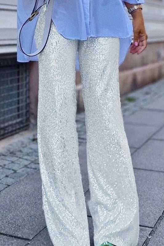 Color Sequined Fashionable Straight Pants