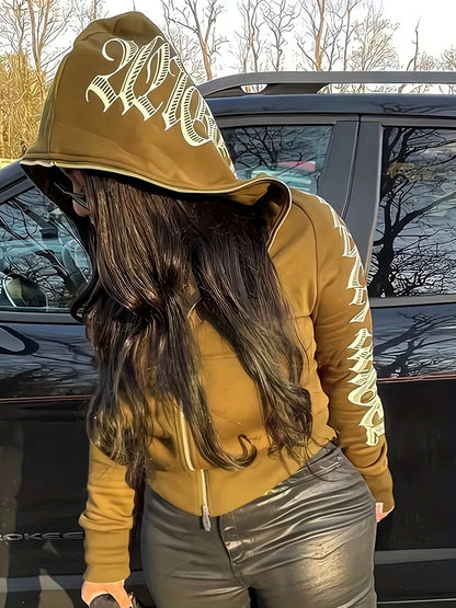 Letter Print Long Sleeve Zip Up Hoodies Rg2041