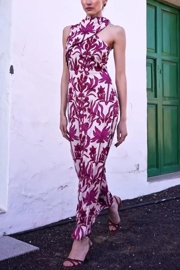 Unique Printed One Shoulder Maxi Dress