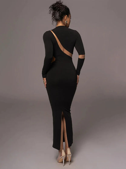 -’s Split Long Sleeve Midi Dress, Hollow Out, Split, Irregular, Irregular, Party, Club, Evening