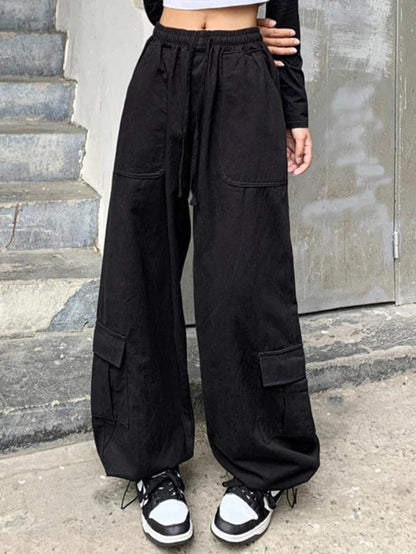 Drawstring Baggy Cargo Pants With Big Pockets
