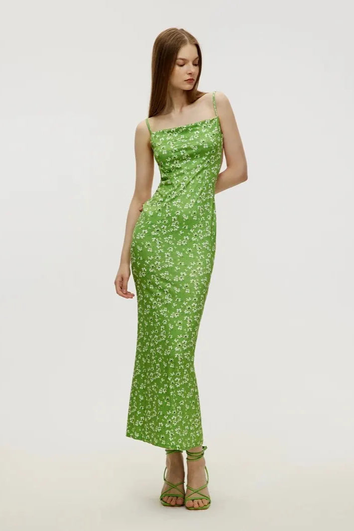 Cotton Beach Print Suspender Maxi Dress