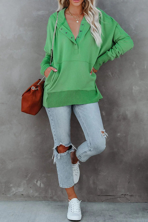 New V-neck Hooded Irregular Sweater