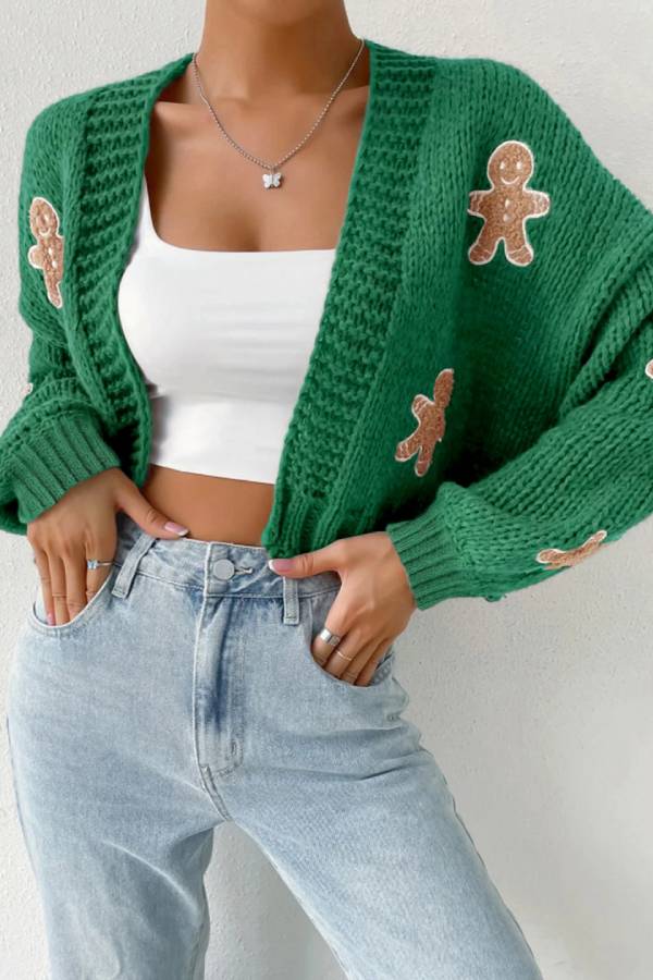 Cookie Man Pattern Knitted Cardigan