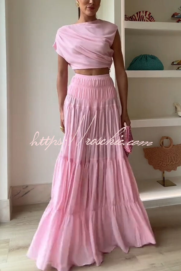 Chiffon Elastic Waist Layered A-line Maxi Skirt