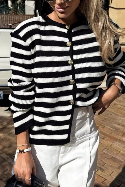 Slim Fit Striped Cardigan Cropped Top