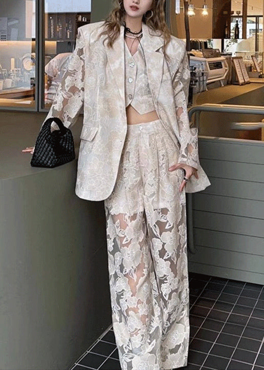 Piece Pants Light Hollow Suit White Three Vest Set Lace