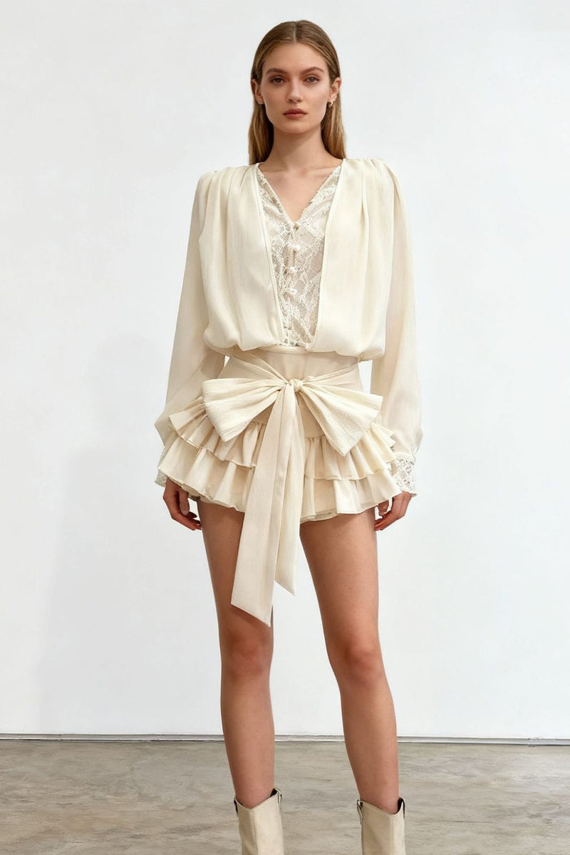 Lace Ruffled Long Sleeve Mini Dress