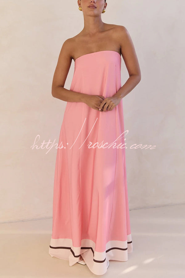 Unique Print Tube Top Back Zipper Loose Maxi Dress