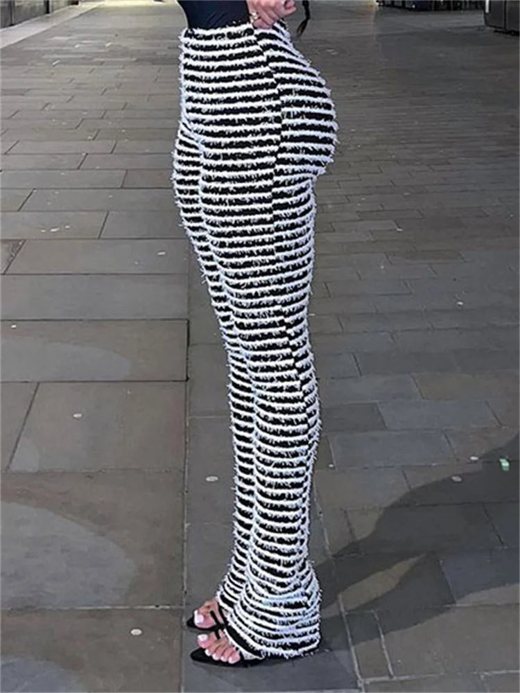 New Stacked Leggings Pants Contrast Color Black and White Sweatpants Y2k Hem Flare ’s Pants