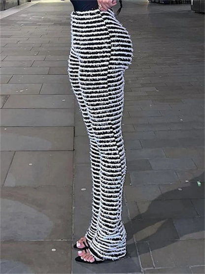 New Stacked Leggings Pants Contrast Color Black and White Sweatpants Y2k Hem Flare ’s Pants