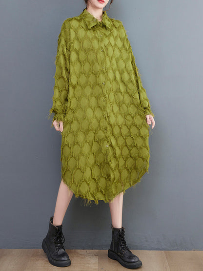 Stylish Long Sleeves Loose Tasseled Color High-neck Midi Dresses