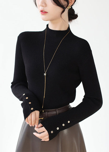 Black Slim Fit Patchwork Knit Sweaters Hign Neck Winter Rv025
